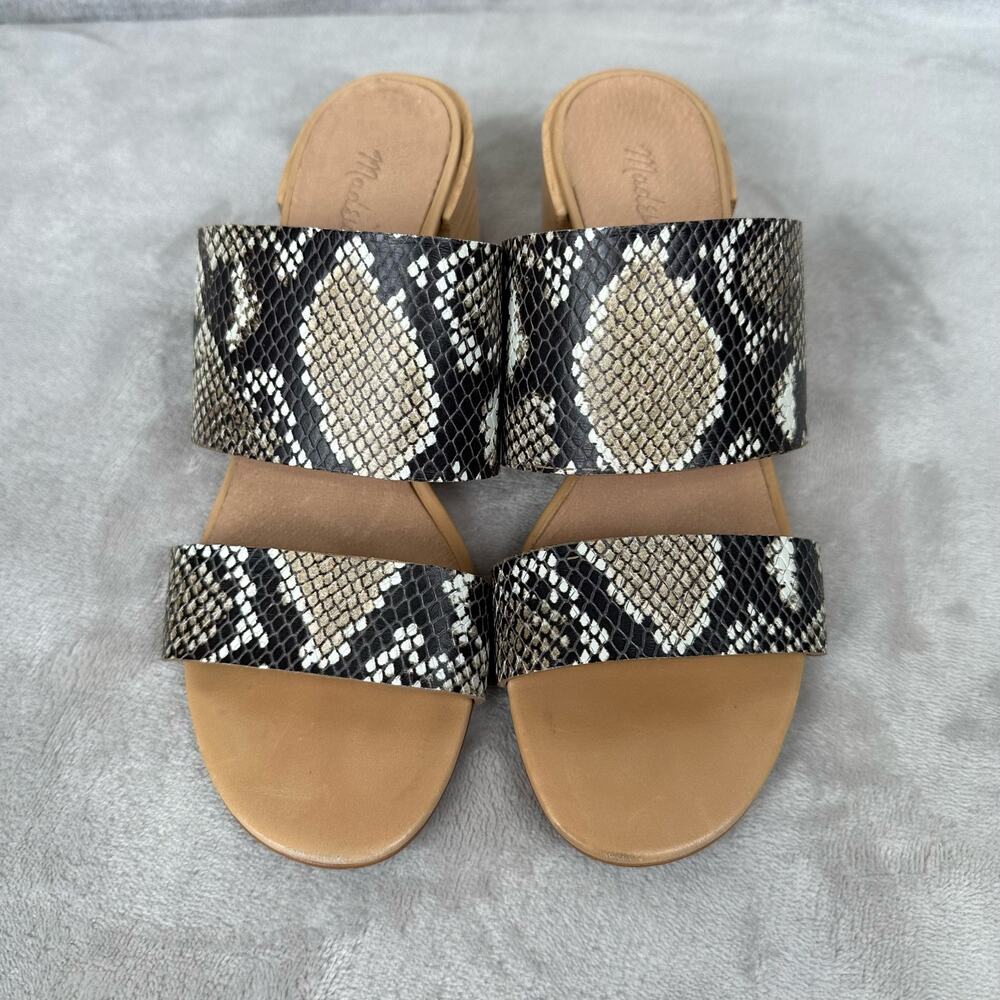 Madewell Shoes Womens 9 Kiera Mule Sandal Snake Embossed Leather Chunky Heel - Picture 2 of 11